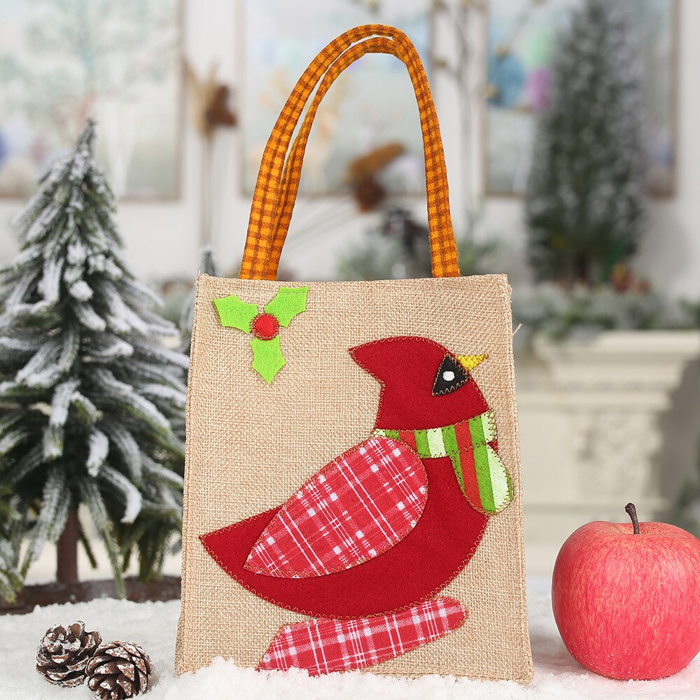 1 stk julepynt linned applikationer broderet taske tegneserie slikpose ornament mulepose: Fugle
