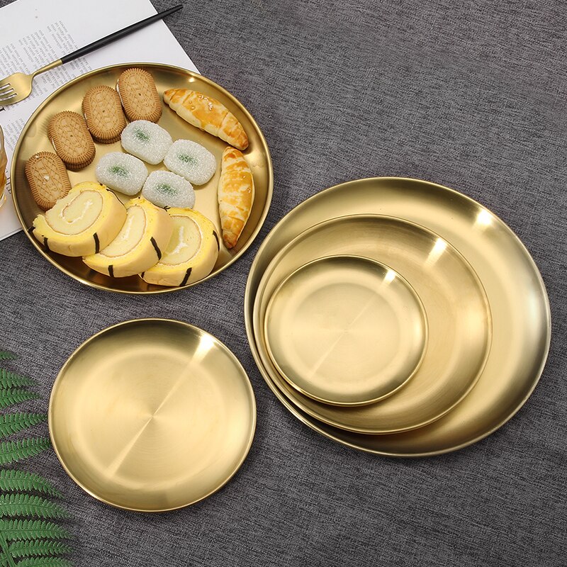 European Style Serving Dishes Serving Platter Cake Dessert Tray Dinner Plates Golden Round Dining Plate Western Steak Plate