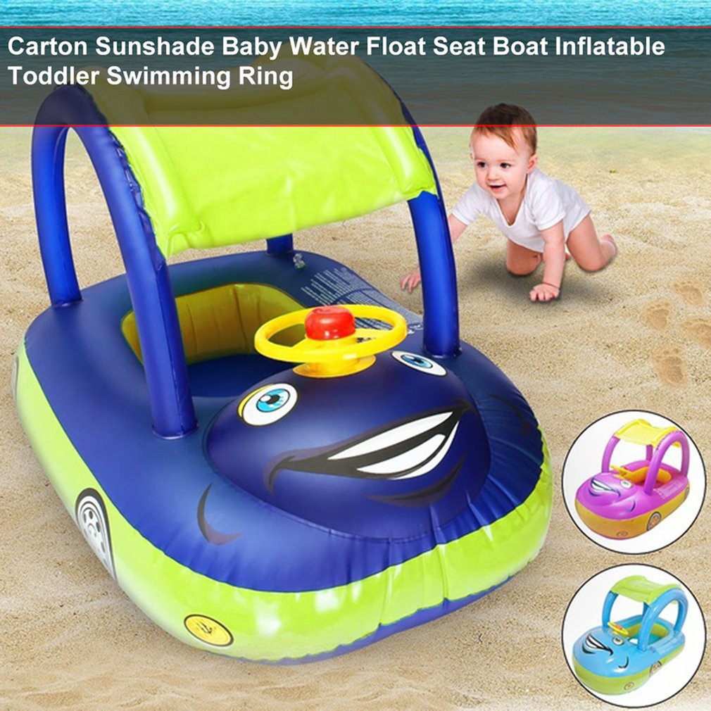2020 caixa pára-sol bebê flutuador de água pvc assento barco com dossel inflável criança natação anel com volante