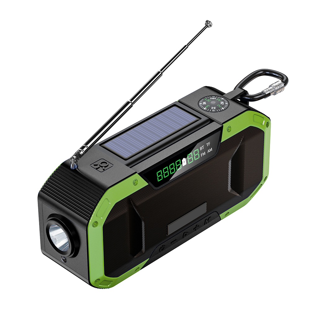 Emergency Radio Bluetooth Speaker Portable Solar Radio Hand Crank Fm/Am SOS Alarm 5000mAH Power Bank: Green 5000mAh