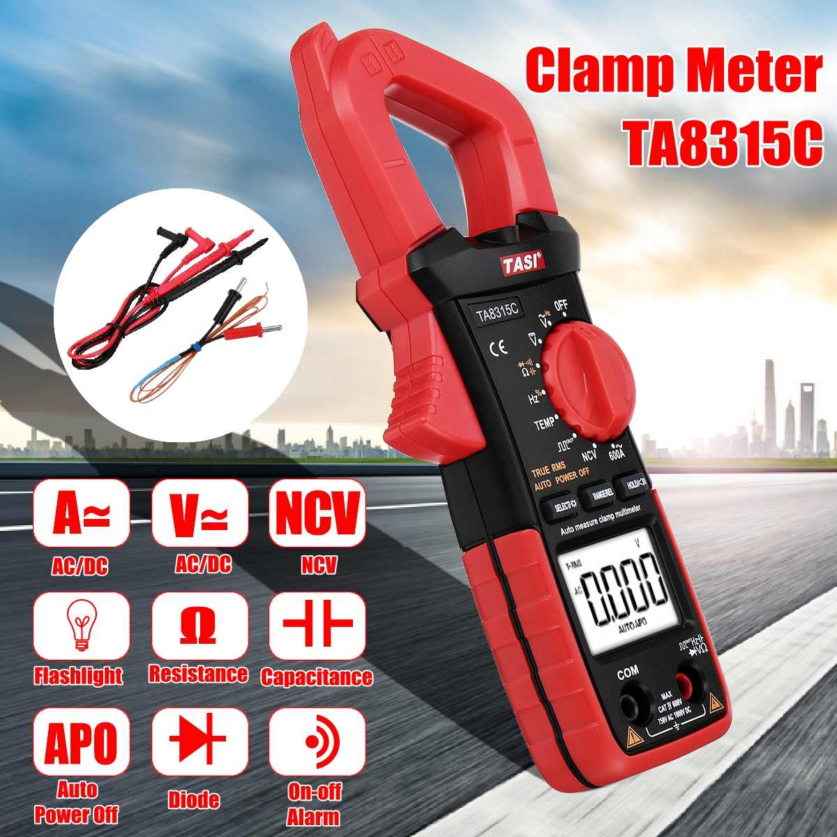 Mini Digital Clamp Meters AC/DC Current Voltage True RMS Auto Range VFC Capacitance Non Contact Multimeter: TA8315C
