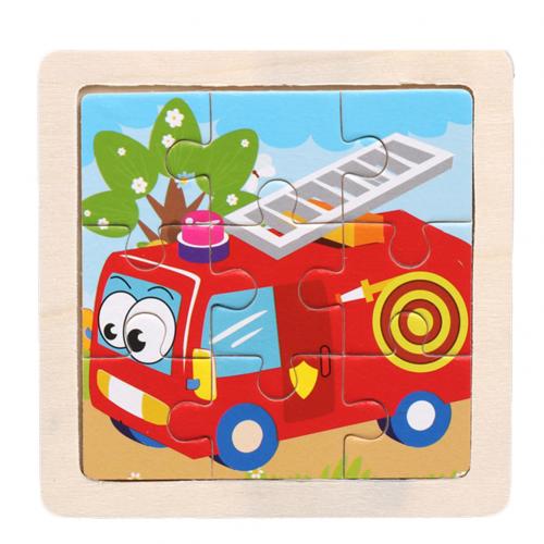 9Pcs di Sicurezza In Legno Animali Del Fumetto Del Modello Per Bambini FAI DA TE Del Campione di Puzzle di Puzzle Del Giocattolo di Apprendimento Istruzione Pannello Set: Fire Truck