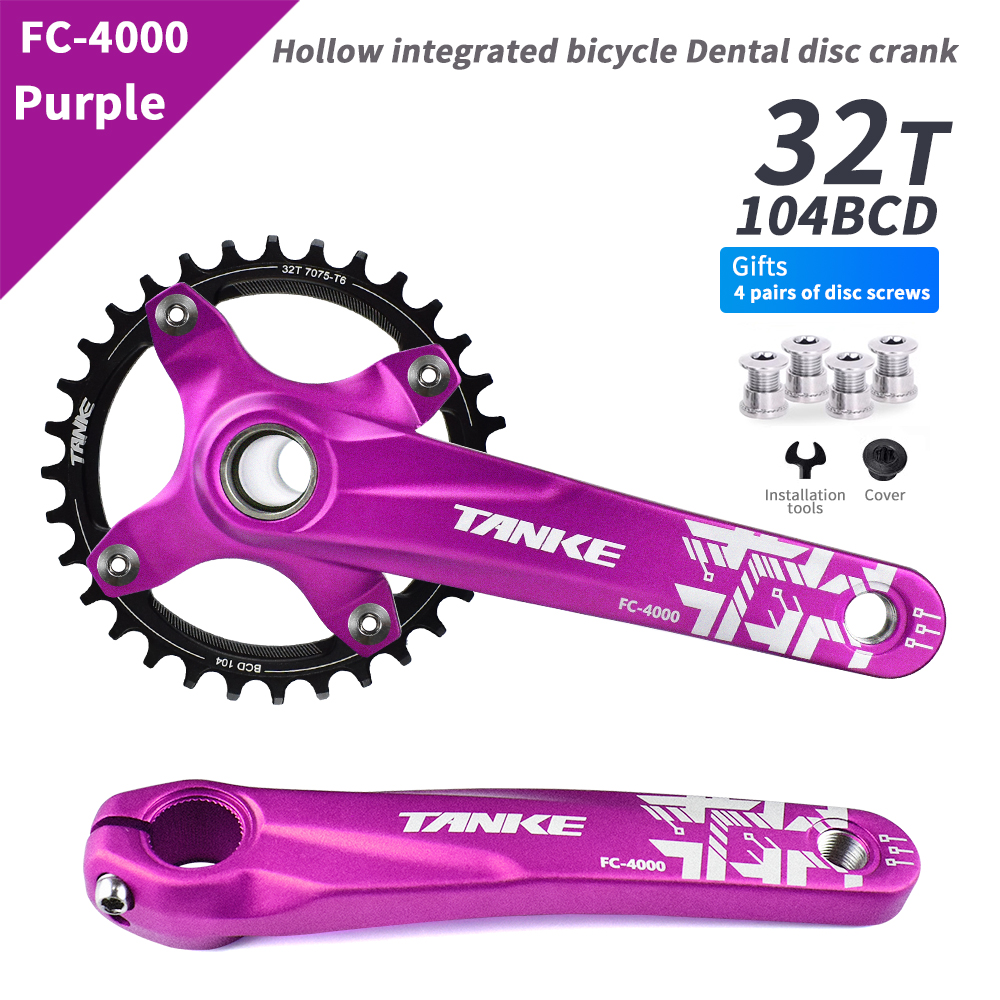 TANKE Crankset 170MM Bicycle Chainring hollow integrated crankset 104 BCD Narrow Wide Bike MTB Crown Square Hole Sprocket crank: Navy Blue