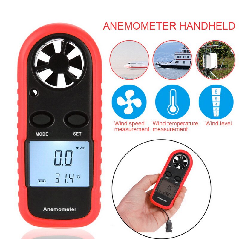 Anémomètre numérique thermomètre mesurant la température de la vitesse du vent Mini compteur de vitesse du vent de haute précision tenu dans la main: Rouge