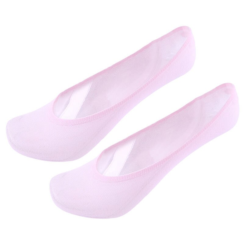 5 par ensfarvede sokker kvinder bådsokker usynlige piger bomuld kvinder forår sommer lavvandede silikone sok tøffel: Lyserød