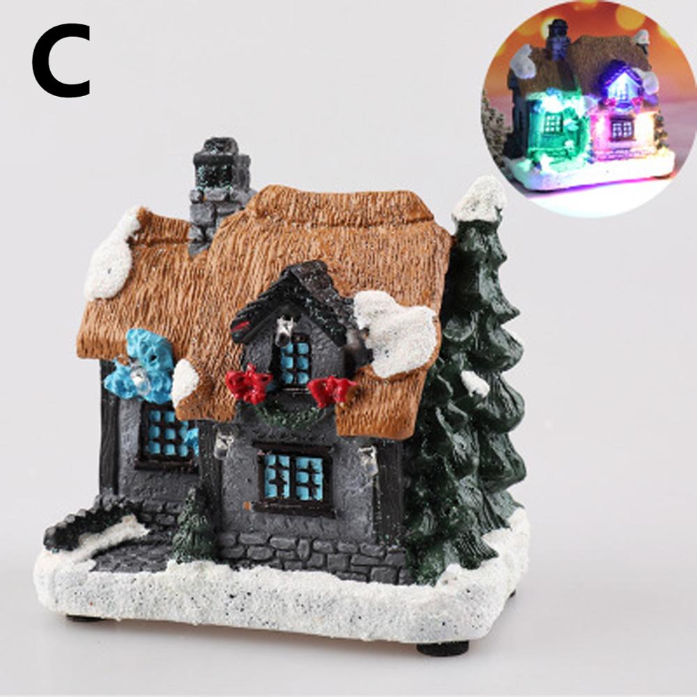 Christmas Scene Village House Resin Luminous LED Snow House for Home Winter Xmas Party Miniature Ornaments Decor