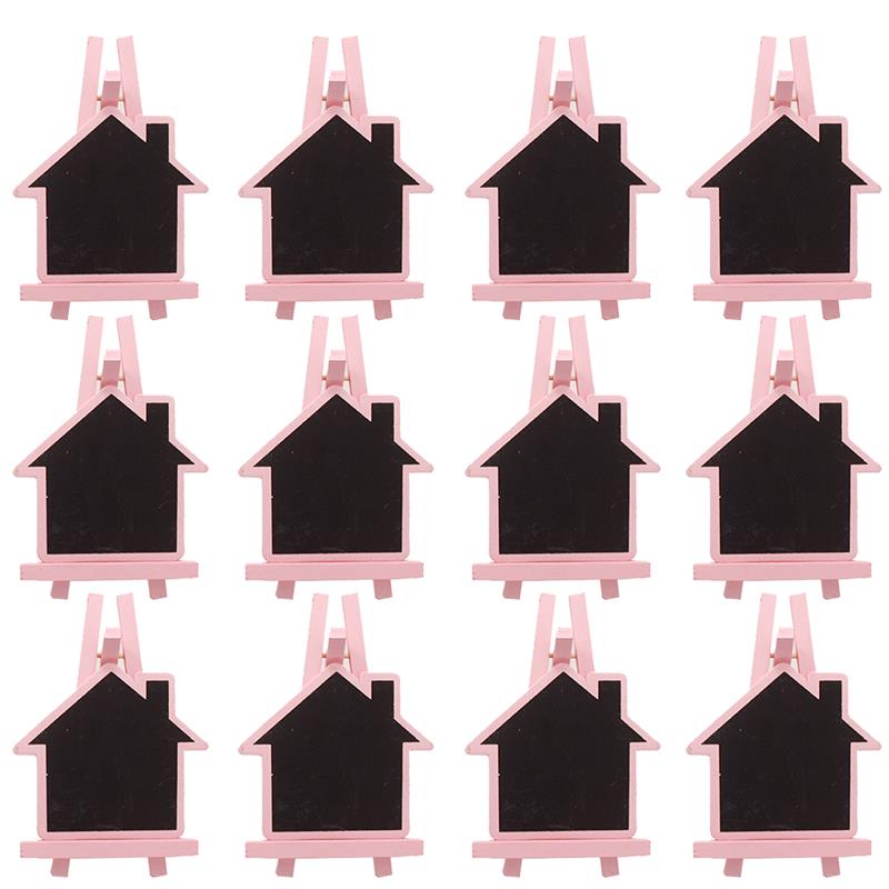 12Pcs Wedding Krijtbord Cartoon Huis Vorm Bericht Krijtbord Mini Krijtbord: Pink