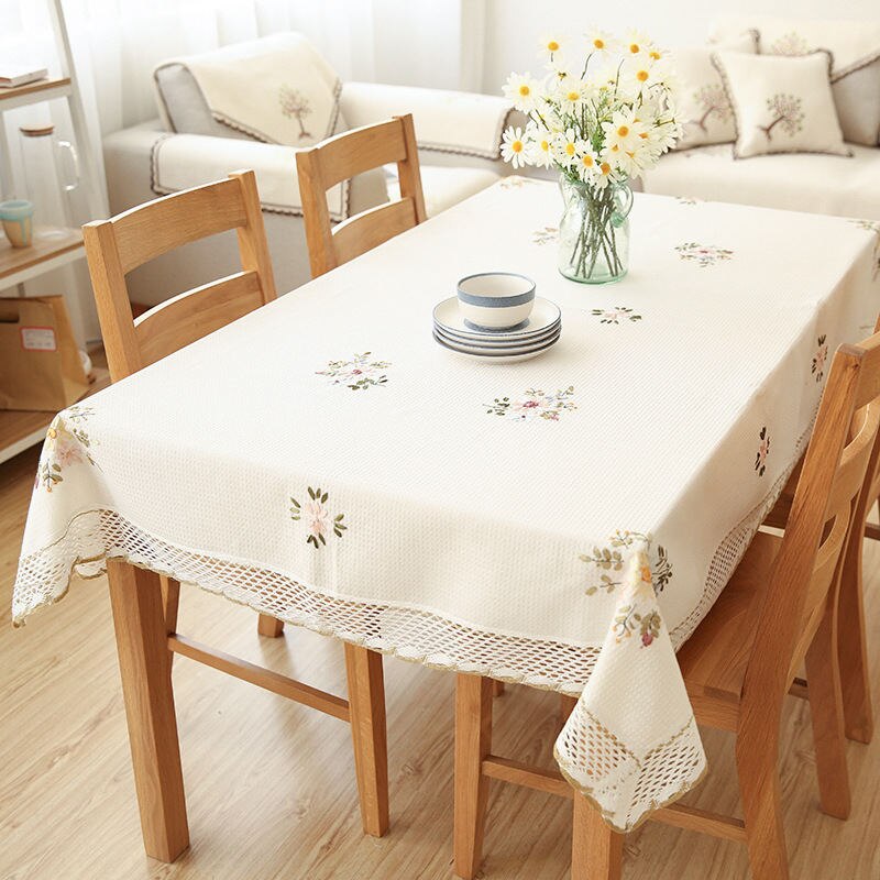 European Small Fresh Floral Tablecloth White Hollow Lace Cotton and Linen Tea Table Cloth TV Cabinet Table Cover Banquet Decor: 100cm X 150cm