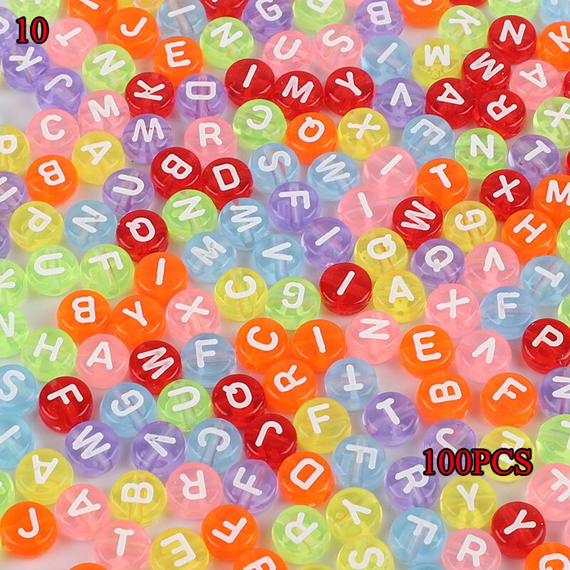 100 stk/parti blandet akryl firkantet engelsk alfabet bogstavperler charms armbånd halskæde til gør-det-selv smykker fremstilling tilbehør: 10