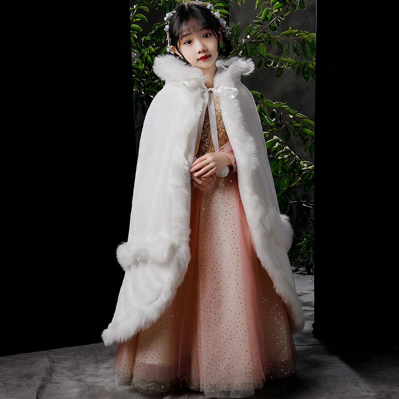 3-12T Kinderen Prinses Dikker Pluche Wraps Sjaal Bloem Meisjes Bolero Winter Warme Cape Schouderophalen Cape Bruiloft Verjaardag party Jacket