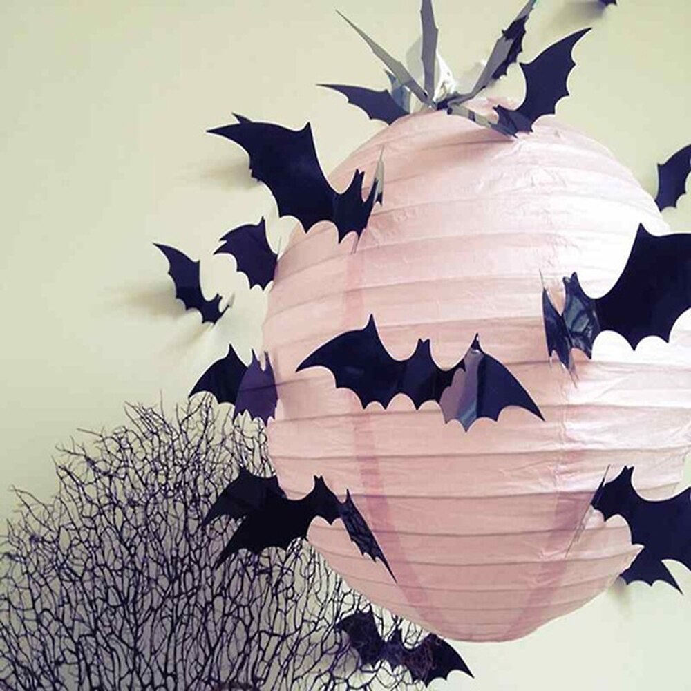 12PCS 3D Decals Halloween Bat Sticker Wall Art PVC Sticker For Party Supplies Home Ornament Scary Decor Festival Decoration