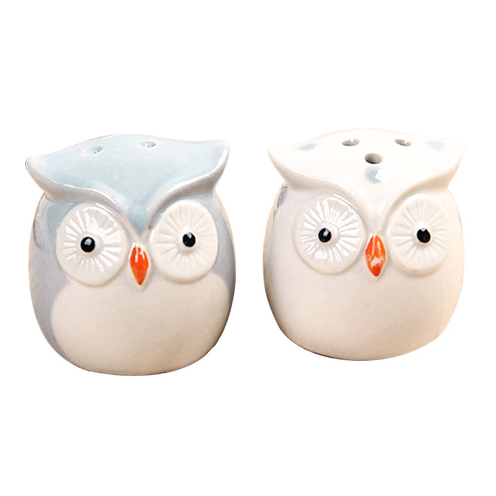 2 tecknade uggla keramiska salt peppar shaker dispensrar för hemlagning krydda behållare