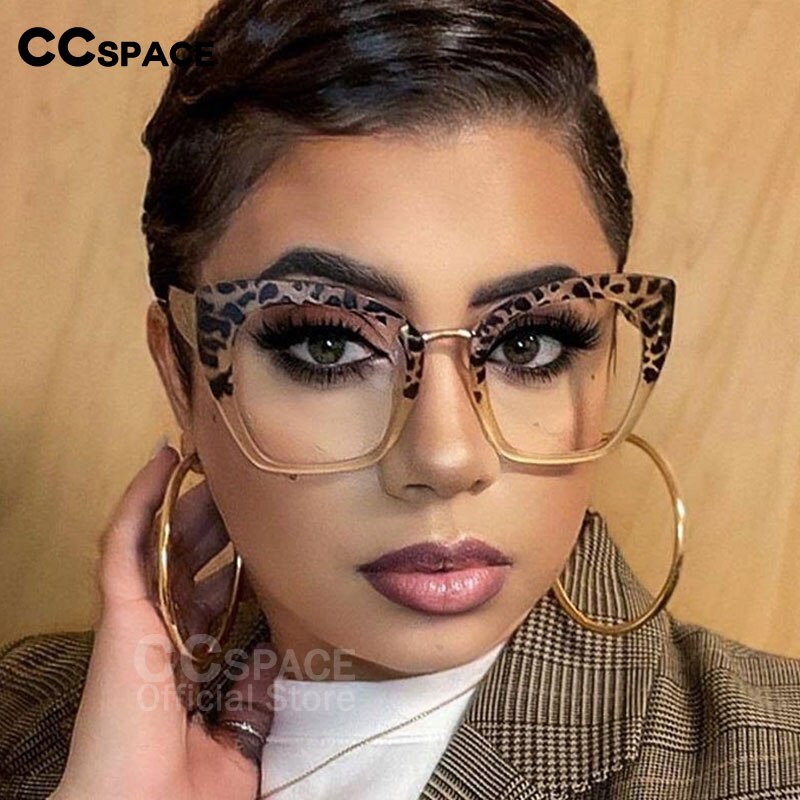 Montura de gafas de leopardo para mujer, anteojos de ordenador de gran tamaño, Ojo de gato, antiluz azul, a la , 54045