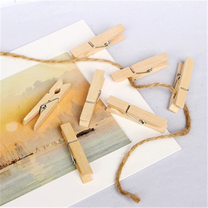 20PCS 3.5CM Mini Natural Wooden Clothes Photo Paper Clothespin Craft Clips Portable Wood Clamp