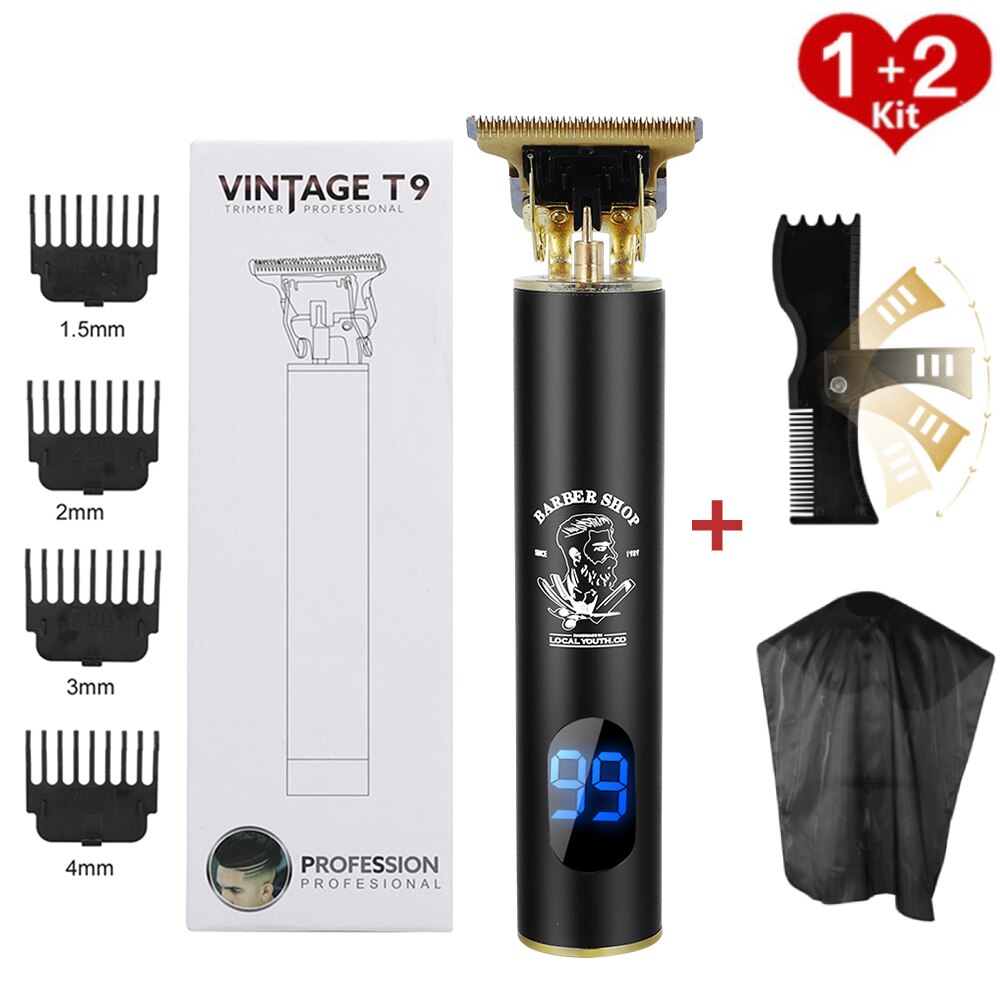 LCD Display Hair Trimmer Clipper Electric Cordless Shaver Trimmer Men Barber Hair Cutter Machine Hair Cut Cloth Hair Style Tool: set 2