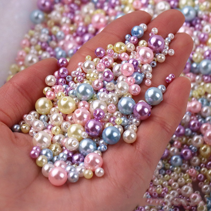 Cuentas de perlas de imitación ABS con agujero, 150 piezas, espaciador redondo de plástico acrílico de 3/4/6/8MM para fabricación de joyas DIY: Beige