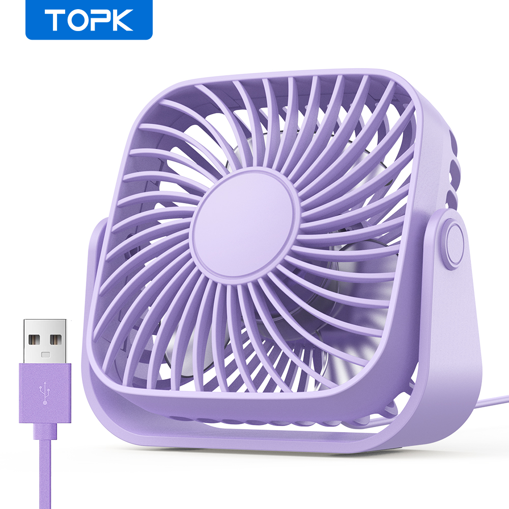TOPK 4 inch USB mini-bureauventilator, 3 snelheden stille draagbare desktop-tafelventilator, 360 ° Aanpassing persoonlijke kleine ventilator voor slaapkamer thuiskantoor
