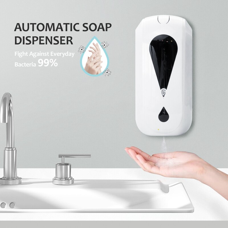 1200ml Wall-Mounted Automatic Sensor Soap Dispenser with Infrared Body Temperature Measurement, with Base Tray: Default Title