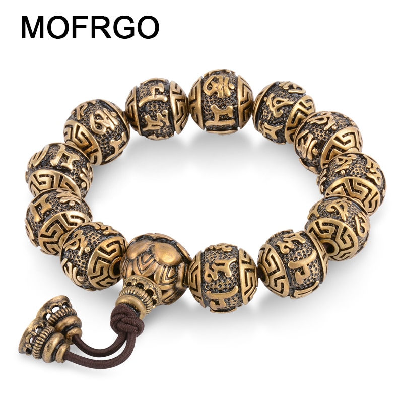 Breloque perle Bracelet en métal hommes cuivre sculpté OM prière bouddhisme tibétain Mala méditation Yoga Bracelet pour les femmes guérison bijoux