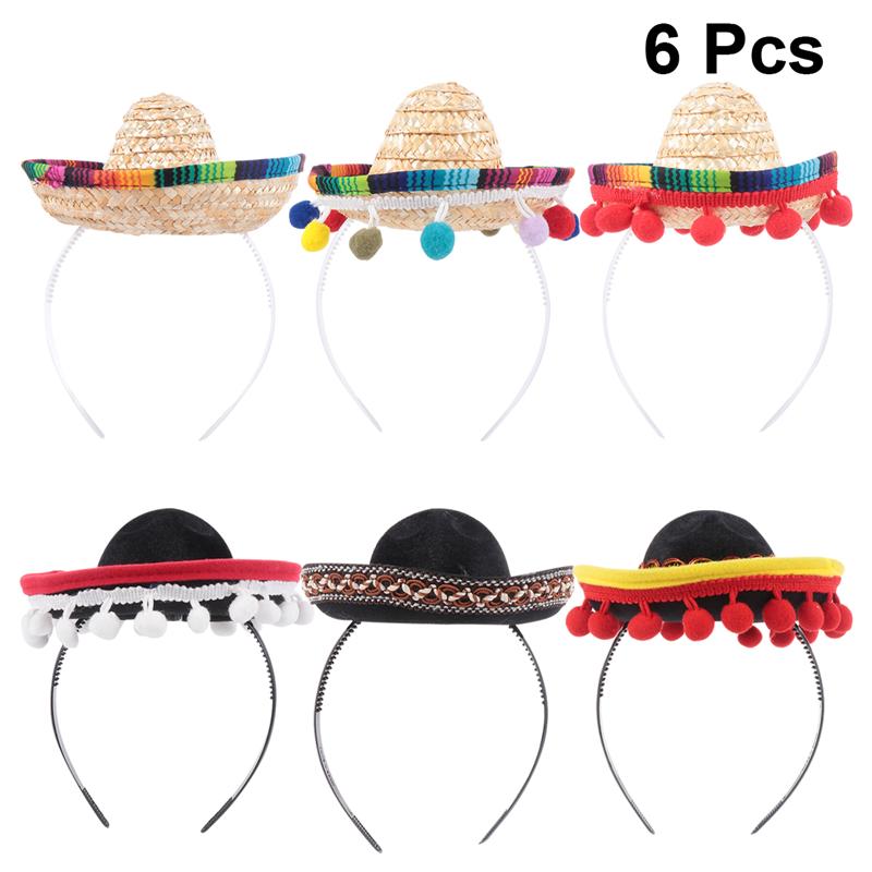 3 stk meksikansk hatt hår bøyler mini sombrero pannebånd festival hodeplagg opptreden rekvisitter fest favoriserer: Assortert farge 1