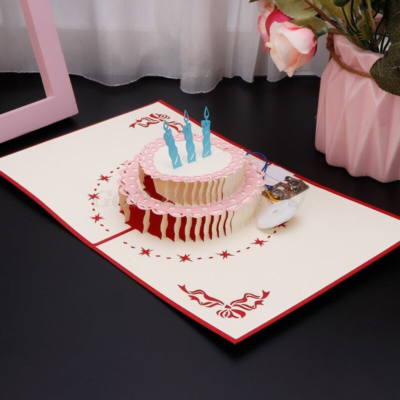 Carte de vœux Pop-Up 3D, carte postale avec enveloppe, gâteau d'anniversaire, musique,