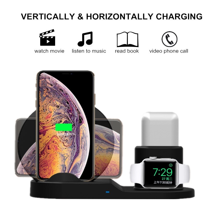 3 in 1 10W Schnelle Drahtlose Ladegerät Dock Station Schnelle Lade Für iPhone XR XS Max 8 für Apple uhr 2 3 4 Für AirPods Für Samsung