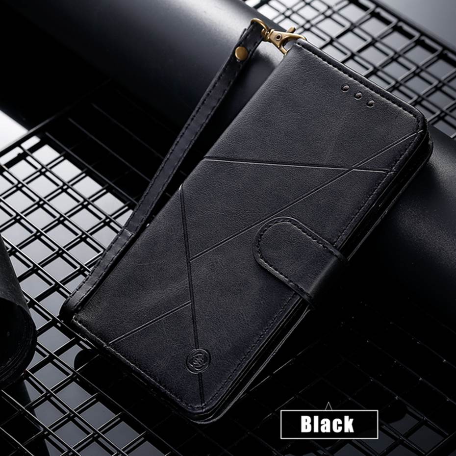 3D Ruit Leather Flip Case Voor Samsung Galaxy J4 Telefoon Case Voor Samsung Galaxy J4 J400F J400 SM-J400F case Back Cove: Black