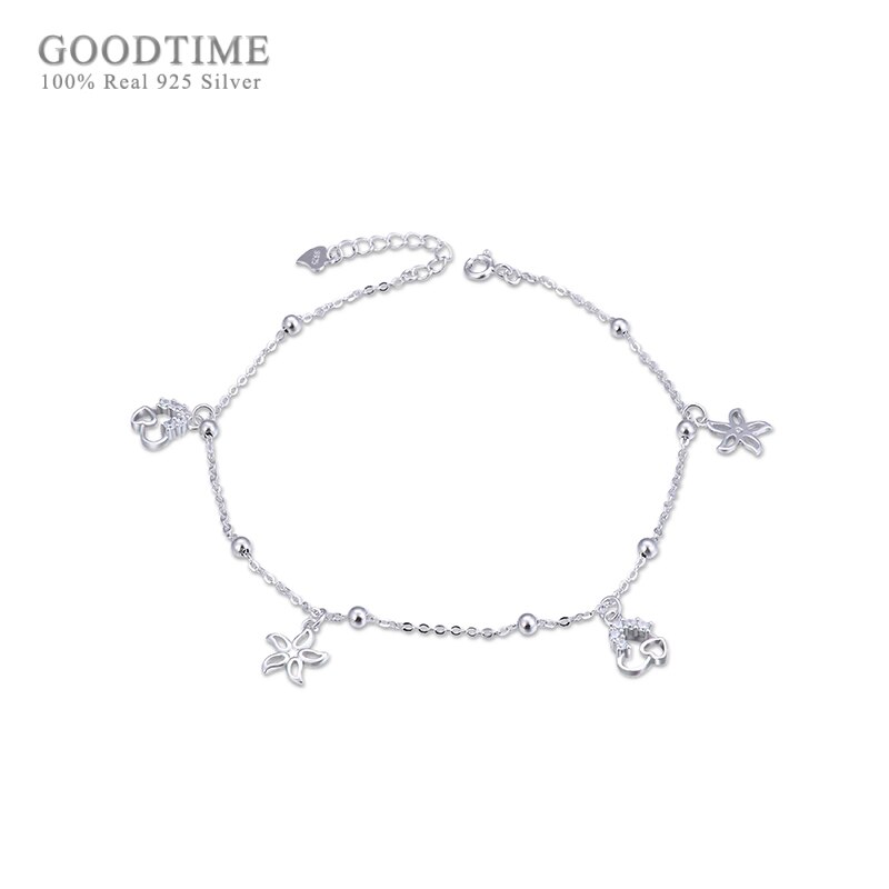 Delle Donne di modo Calzino Davvero 925 Sterling Silver Pentagonale Foglia di Figura di Amore Regolabile Calzino Del Piede Accessori Per Il Vestito Della Ragazza Up