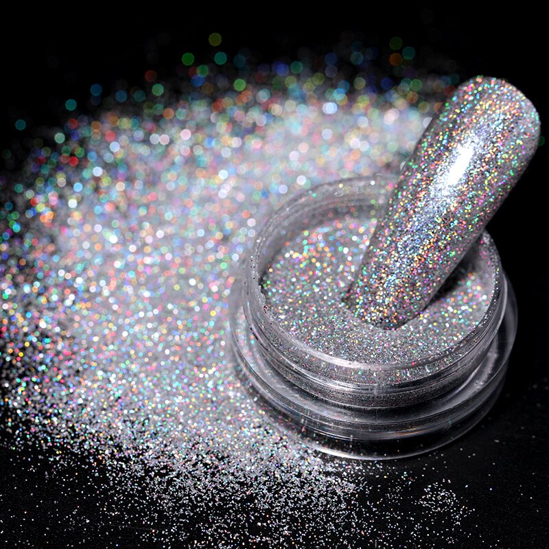 Poudre holographique pour ongles, paillettes argentées colorées, Pigments pour Nail Art, outils de décoration, DIY
