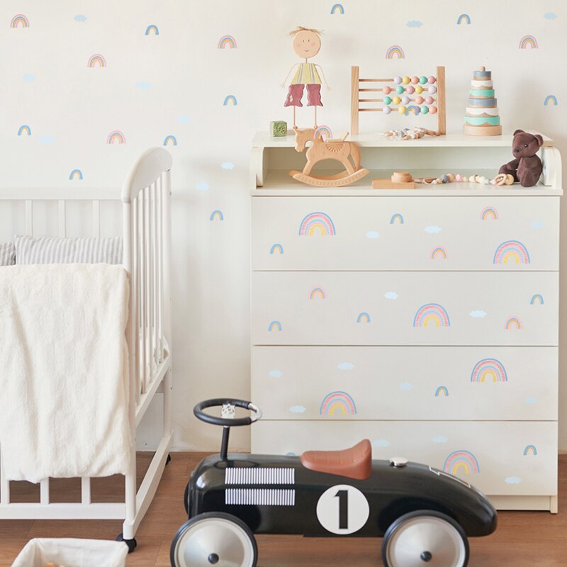 Vacclo 58pcs Cartoon Rainbow Cloud Muurstickers PVC Babykamer Decoratie Muurstickers Cup Computer Raamdecoratie Stickers