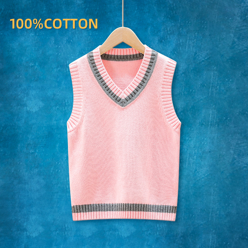 Sweater Vest Boys Girls Autumn Winter Pullover School Uniforms College Style Cotton Sweater Teens Children Waistcoat V-Neck Coat