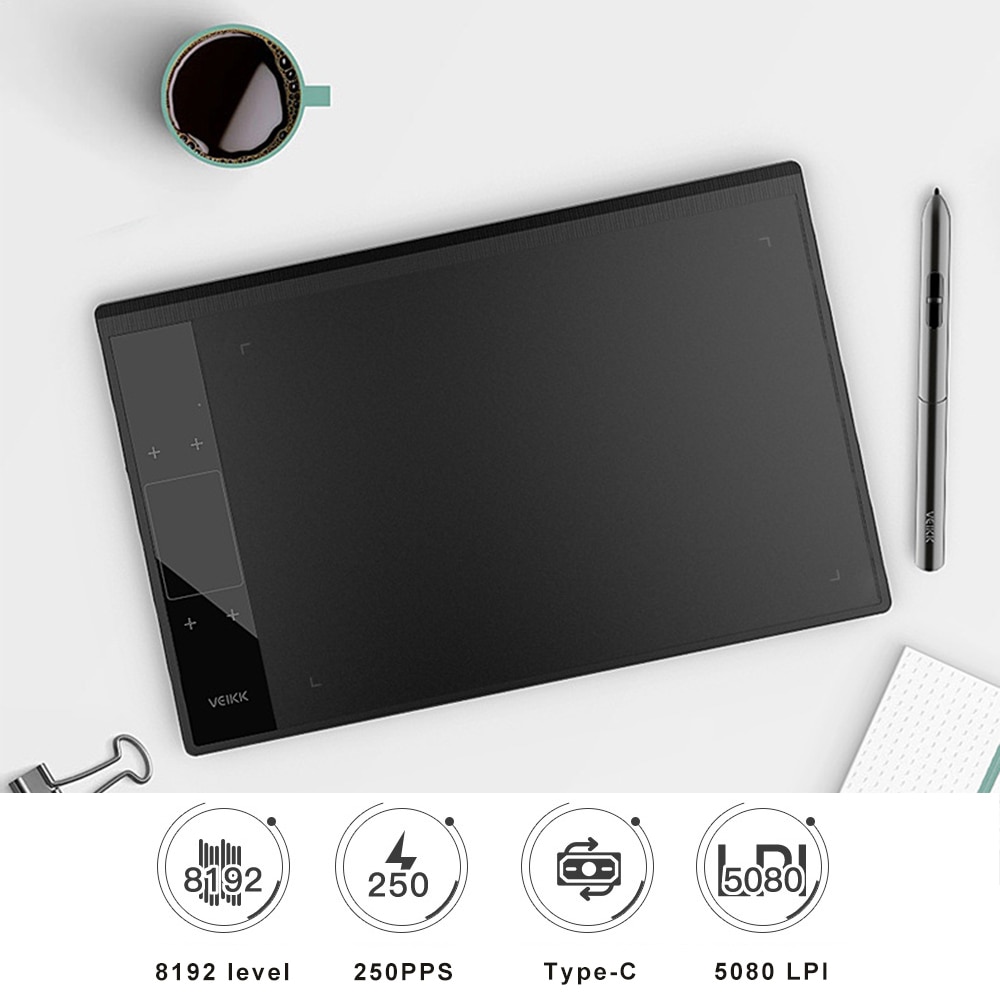 A30 Graphics Drawing Tablet with 8192 Levels Battery-Free Pen - 10" x 6" Active Area Computer Peripherals