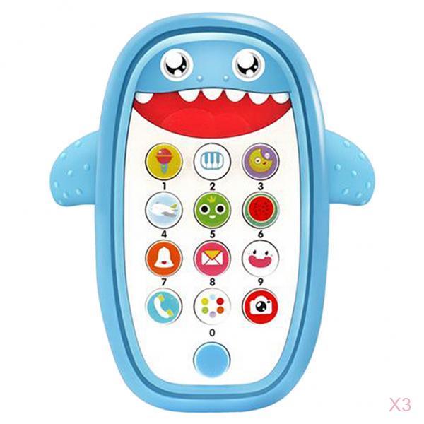 3x Baby Zuigelingen Shark Muziek Mobiele Telefoon Speelgoed Lichten Spelen En Leren Blauw