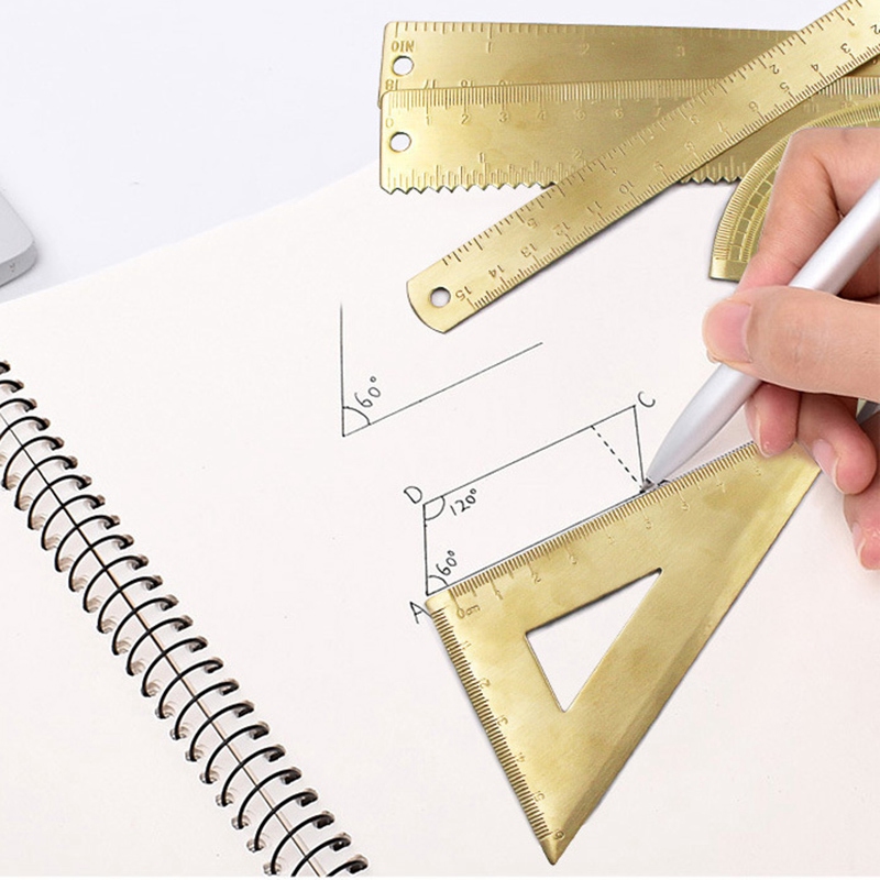 4Pcs Measuring Ruler Set Drawing Instruments Include Brass Protractor Isosceles Right Angle Triple-Cornered Ruler