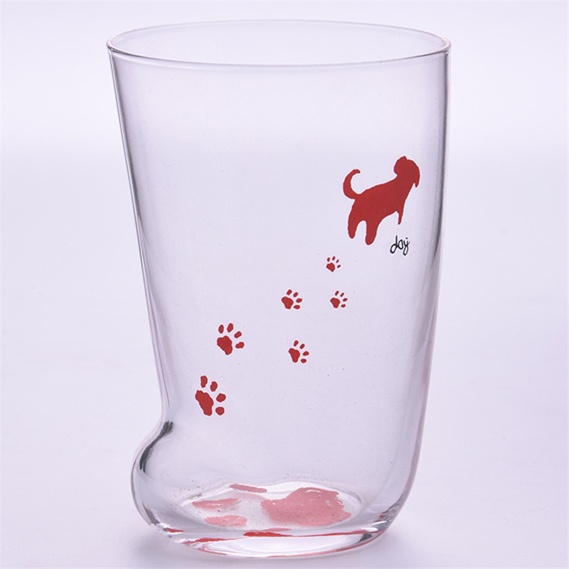 Cute Cat Paws Glass Cup Heat-resistant Home Milk Juice Beer Frosted Glass Cup Office Coffee Mug Drinking Glasses: Clear dog