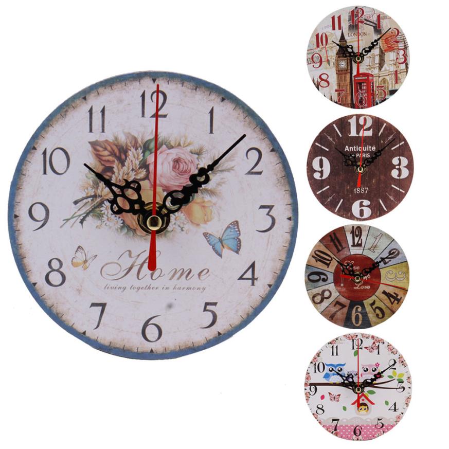 DIY wall acrylic clock Vintage Style Non-Ticking Antique Wood Wall Clock for Home Kitchen Decor clock on the wall x30523