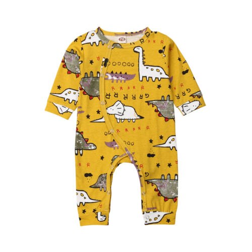 Baby-strampler mit langen ärmeln und dinosaurier-drucken