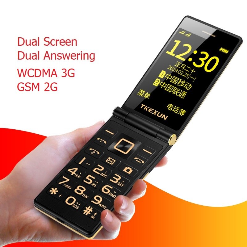 Tkexun G10 3.0 "Dubbele Dual Screen Dual Sim Lange Standby Touchscreen Fm Senior Telefoon Flip Mobiele Telefoon Voor oude Mensen P063