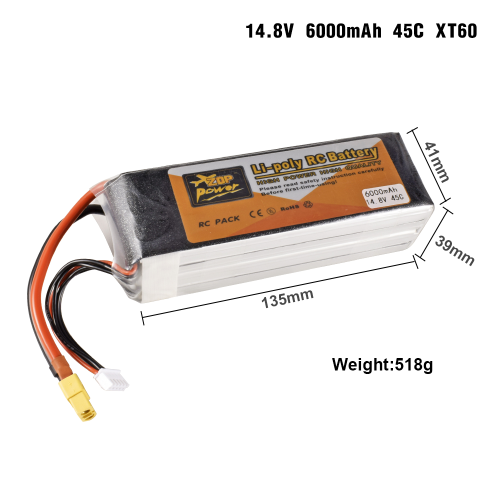 Batterie Lipo pour Voiture et Bateau RC, 4S, 14.8V, 1800-6000mAh, 30C, 45C, avec compte 60 T: vert clair