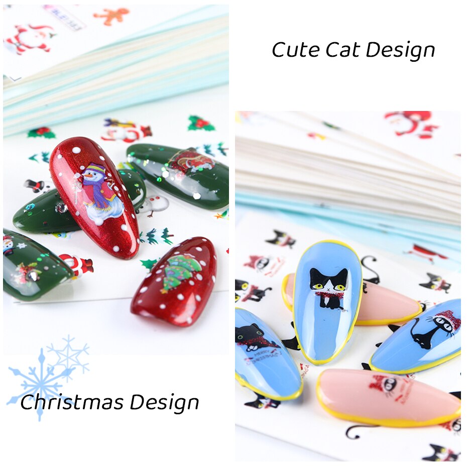 44Pcs Kerst Stickers Voor Nail Set Sneeuwpop Kerstman Kat Water Transfer Slider Winter Nail Art Decoraties Voor Manicure CHNJ004-2