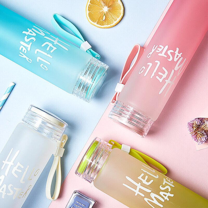 500ml gradient farverige glas frostede farverige kop vandflasker drikke med reb gennemsigtige sportsvandflasker flaske bpa gratis