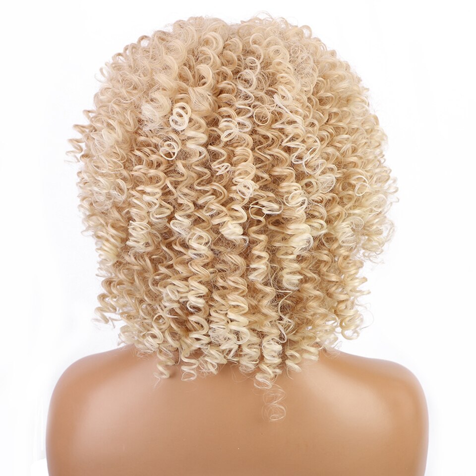 I's a wig Afro Kinky Curly Wig Short Black Synthetic Wigs with Bangs for Black Women Brown Natural Afro High Temperature Hair: T88-24