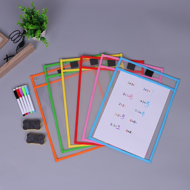 Write And Wipe Drawing Writing Whiteboard Markers Classroom Reusable Dry Erase Bag File Pockets Transparent Teaching Supplies