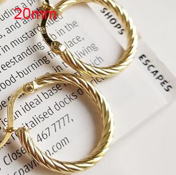 MLKENLY 100% 925 argent Sterling or argent sans fin cercle boucles d'oreilles pour les femmes personnalité torsion fil ouverture boucle d'oreille: gold 20mm