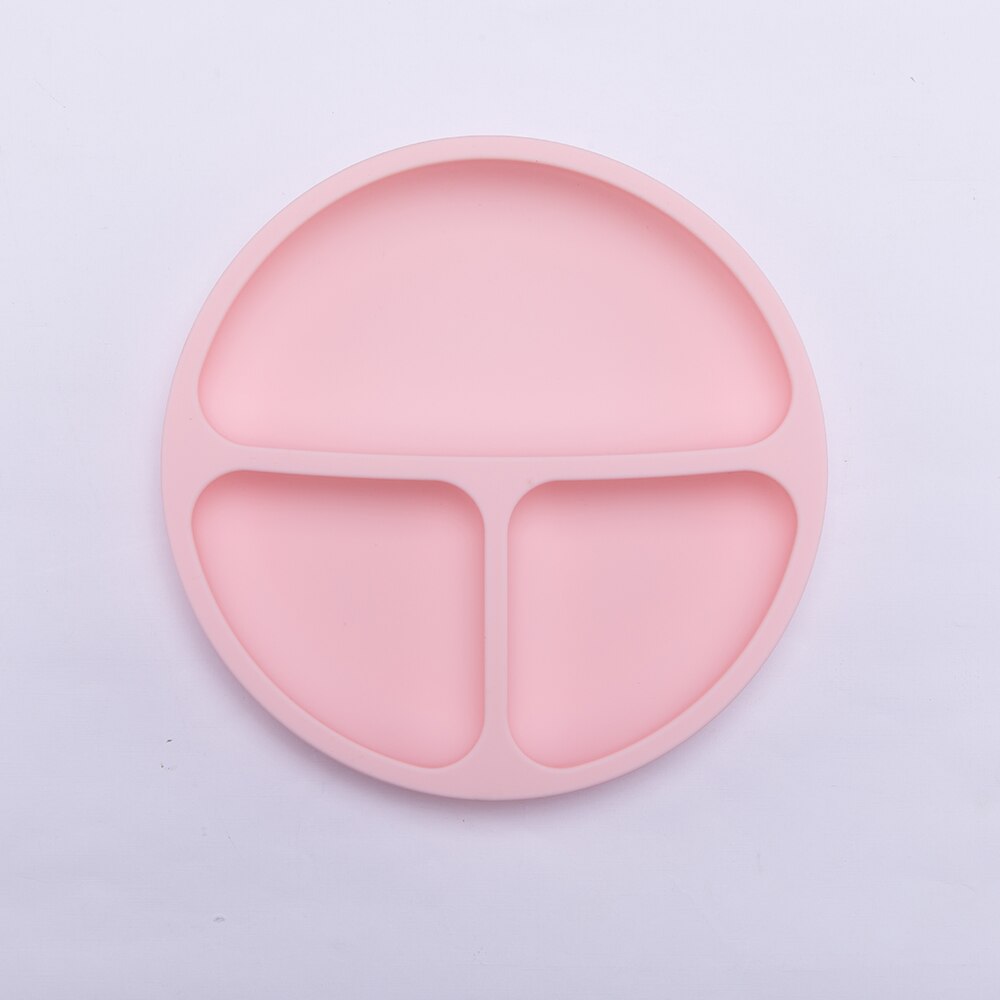 Silikone baby rund middagstallerken børneservice madtallerken foderskål splintfri tallerken: Lyserød