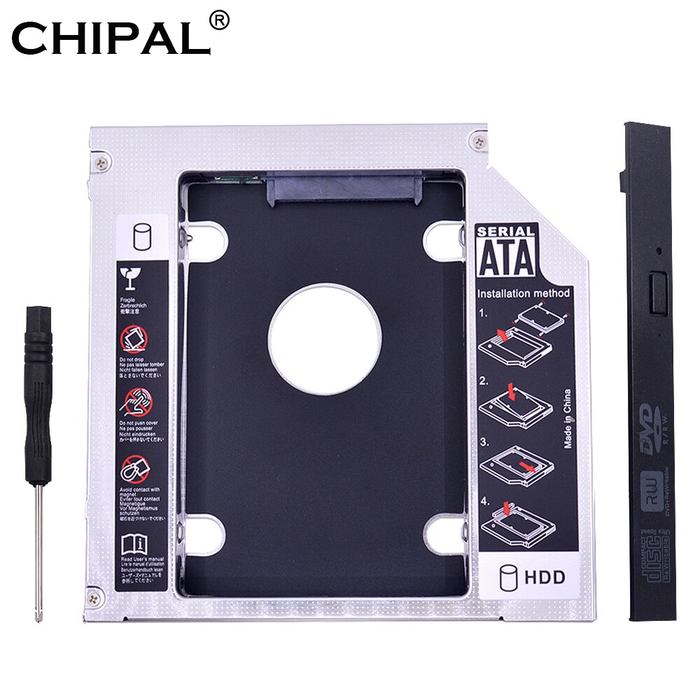 CHIPAL Universal 2nd HDD Caddy 12.7MM for 2.5" 12.5mm 9.5mm 9mm 7mm SSD HDD Case Enclosure + Dual LED for Laptop DVD-ROM CD-ROM