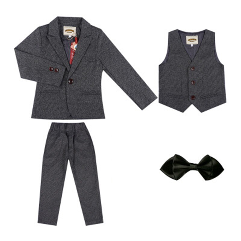 Mærke drenge formelle jakkesæt bryllupsfest smoking blazer vest bukser 3 stk sæt gentleman børn blazer børn performance tøj  f005: Grå 3 stk / 24m