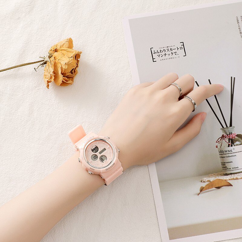 Dames sport digitaal horloge elektronische led waterdichte horloges casual studenten polshorloge meisjesklok: Roze