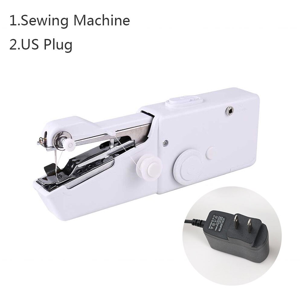 INNE Portable Mini Hand Sewing Machine Household Electric Quick Repair Clothes Straight Stitch Needlework Tool DIY Accessories: US machine White