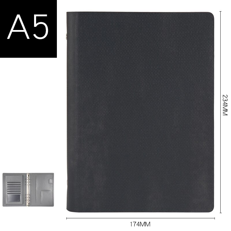 Classeur en cuir A5 Padfolio, classeur porte-carte d'affaires, organiseur de bureau, école, classeur à 6 anneaux, tampons d'écriture de gestionnaire: Bleu